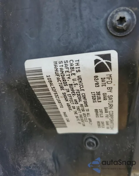 2003 Saturn Ion Level 3 from USA, damaged, VIN 1G8AL52F53Z150772